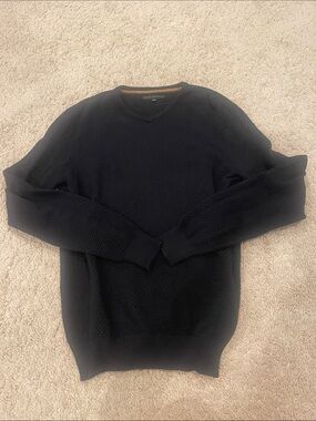 Report Collection Black V-Neck Textured Knit Sweater